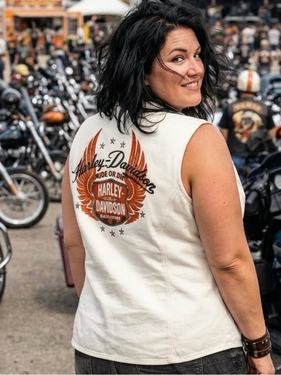 Harley-Davidson Jackets & Blazers - Women's Harley-Davidson Vest Size 1X White & Orange Graphic Vest Zip Up